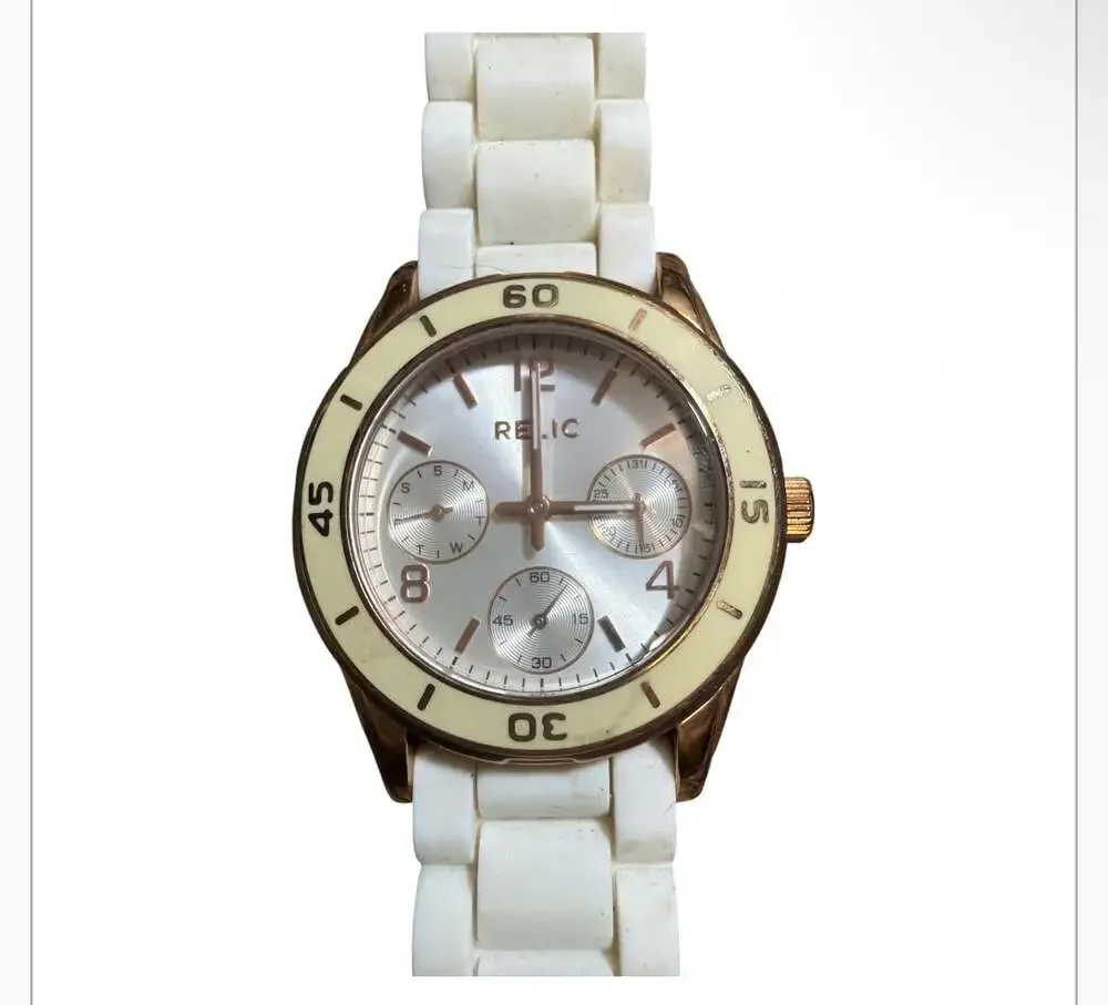 Relic ZR15645 Women's Chronograph Watch with White Silicone Band
